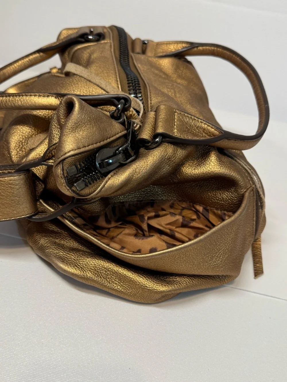 Aimee Kestenberg Metallic Bronze Leather Satchel Crossbody Shoulder Bag